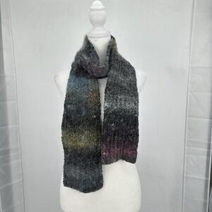 Handmade Knit Scarf Multicolor Fuzzy Textured Ombre Cozy Soft Indie Artsy Boho